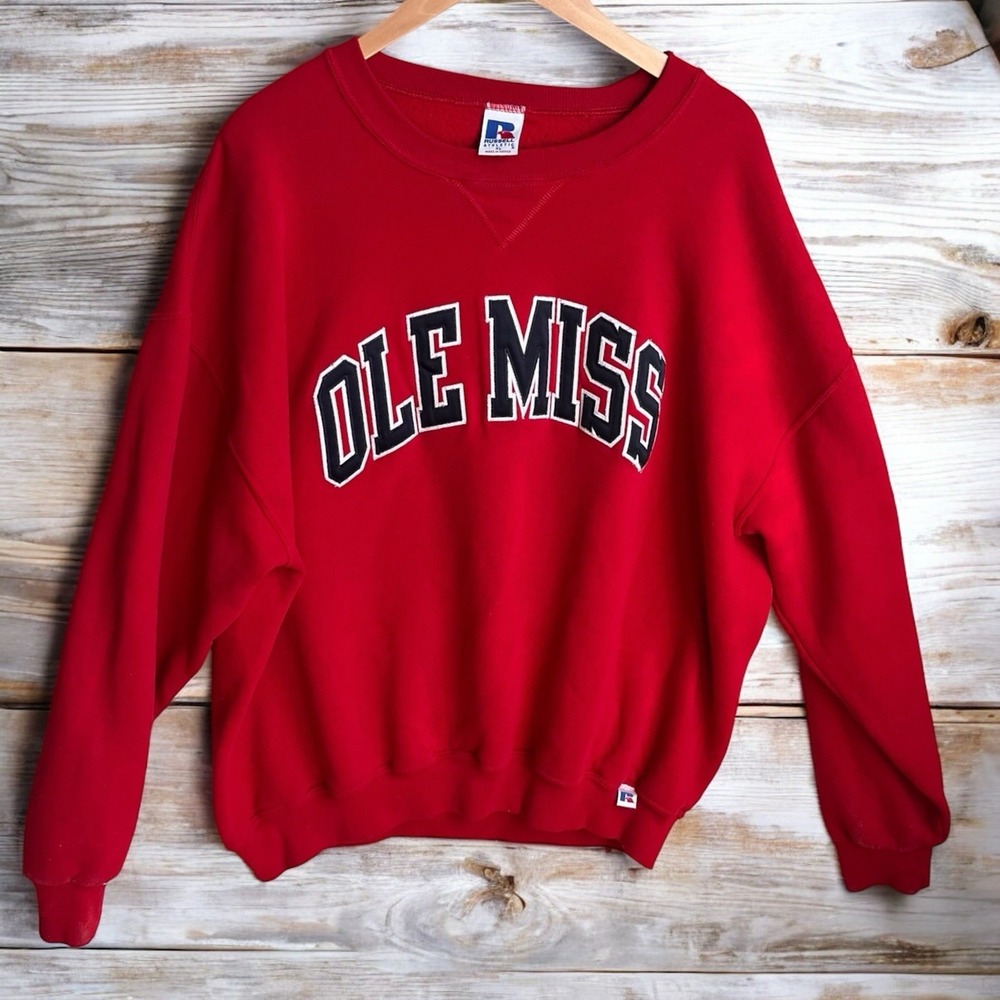 Vintage Russell Ole Miss Rebels Sweatshirt Men's XL Rebels Embroidered Red NCAA